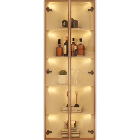 CHICFURN Vetrina angolare LED 62 x 35 x 160 cm in MDF bianco, vetro temperato, per soggiorno (1/5)