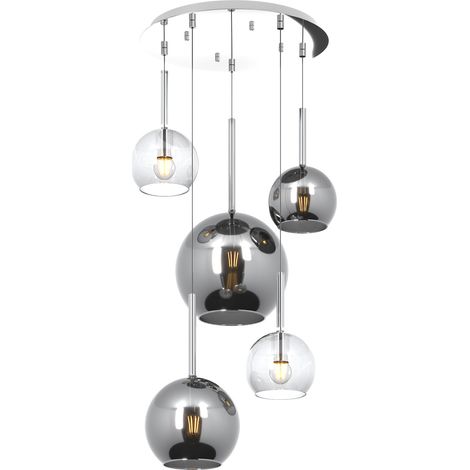 Lampadario Contemporaneo Future Metallo Cromo Vetro Mix Trasp-Cromo 5 Luci E27