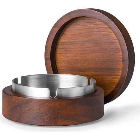 Deux cendriers en bois avec couvercles, intérieur en acier inoxydable, gris, coupe-vent et résistants, faciles à nettoyer (1/2)