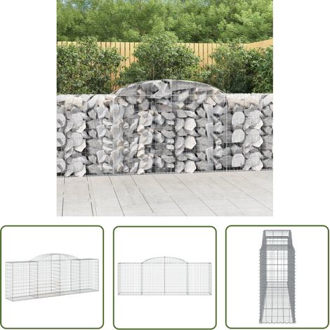 The Living Store Panier de gabions arqué 300x50x100/120 cm Fer galvanisé - Paniers De Gabions - Mur De Gabion - Clôture De Jardin - Décoration Extérieure - Barrieres Jardin (1/5)