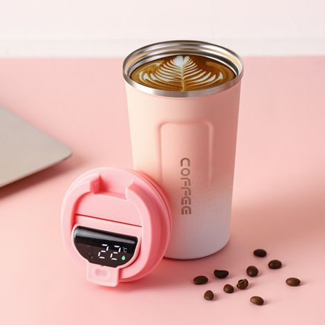 Eleganti tazze da caffè a doppia parete in acciaio inox con isolamento termico e coperchio, dotate di indicatore di temperatura per caffè caldo o freddo. (1/5)