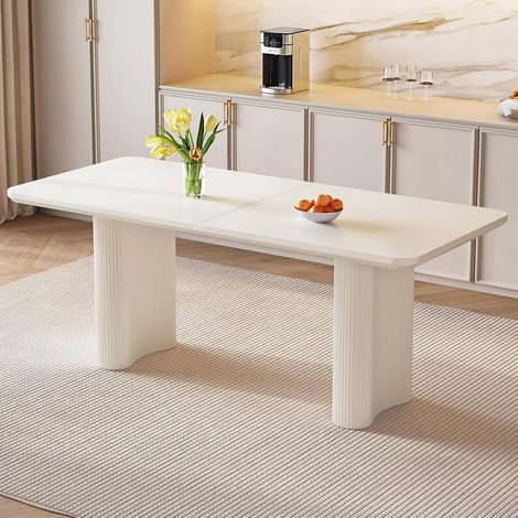 Table à manger rectangulaire blanche de 160 cm, table de cuisine moderne avec pieds ondulés stables et élégants pour salon, salle à manger et cuisine