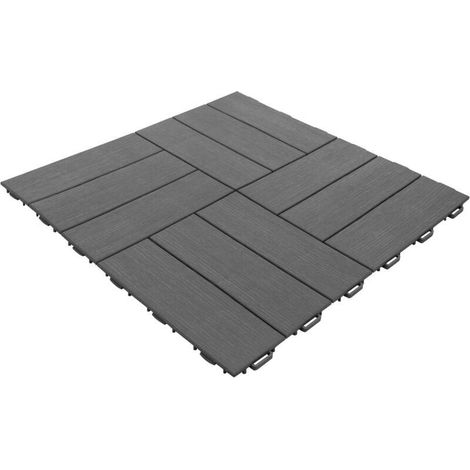 Dalle Clipsable Jardin Finition Bois À L'italienne 56x56 Cm Gris Anthracite (1/4)