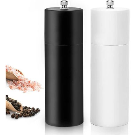 Moulin à sel et poivre, réglable en mouture, céramique inoxydable, broyeur d'épices, salière et poivrière, pots à grains, set de 2. (1/5)