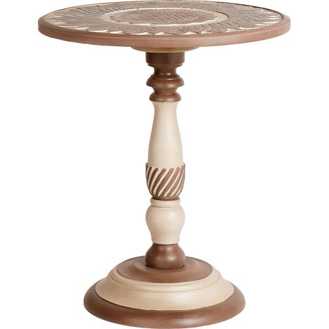 Mesa auxiliar tradicional redonda 45 x 45 cm sala de estar mango madera oscura Eulo