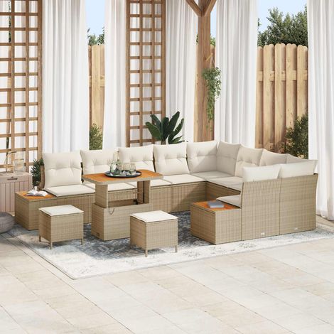 Ensemble de canapé de jardin en rattan synthétique avec table réglable beige et crème 12 pcs - PANGIVO (1/5)