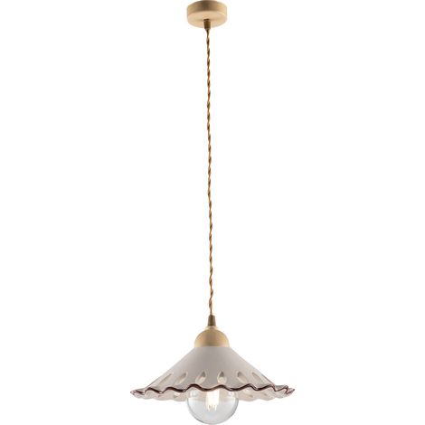 Sospensione 1 Luce Osteria In Ferro Avorio Decapè E Coppa In Ceramica Decorata (1/3)