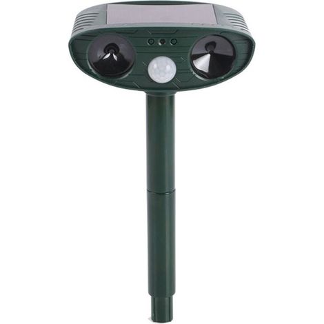 Répulsif à ultrasons pour oiseaux, répulsif solaire pour animaux extérieur avec détecteur de mouvement et alarme lumineuse LED pour taupes, chats, moufettes, rats, écureuils, cerfs, ratons laveurs (1/5)