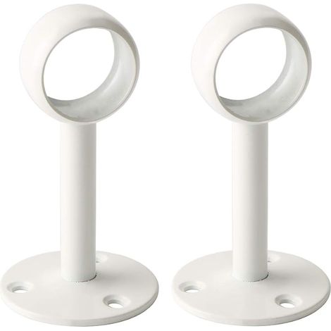 Support Tringle Rideau Plafond en Acier Inoxydable, Support Tringle Penderie pour Tube de rond Ø 25 mm, Blanc Brillant 2 Pcs, EFL4025W-2P