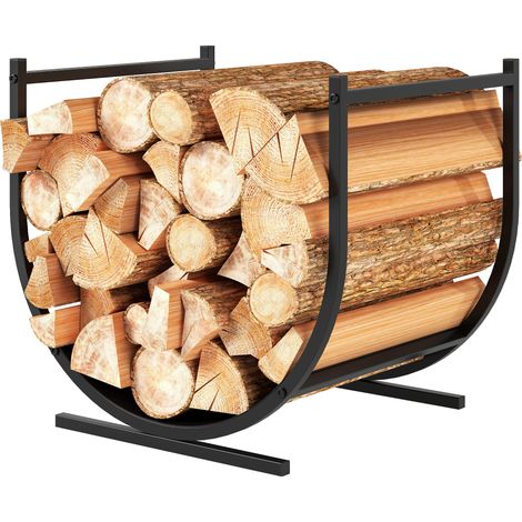Robuster, gebogener Holzständer aus schwarzem Metall, 43 x 33 x 38 cm, für Kamine im Innen- und Außenbereich (1/5)
