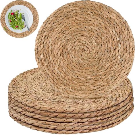 Lot de 6 sets de table ronds tissés en rotin - 33 cm - En paille naturelle - Pour cuisine, maison, décoration de mariage'Parent'-'- (1/5)
