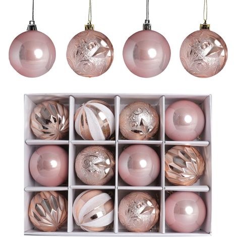 Boîte de 12 boules de Noël,6 cm,décoration plastique incassable,multicolore,sapin de Noël (1/5)