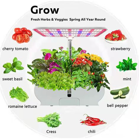 Kit inteligente de cultivo hidropónico para jardín de interior: 9 cápsulas, temporizador de 4h/8h/12h, luz LED regulable para cultivo, depósito de agua de 3L de altura ajustable, bomba de agua intelig (1/2)