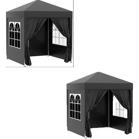 2er-Set  faltpavillon 2x2m mit 4 Seitenwänden und Fenstern, UV-Schutz, Gartenzelt inkl. Tragetasche, Stahl Oxford Schwarz