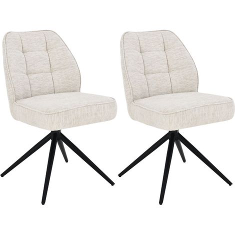 Lot de 2 chaises pivotantes en tissu chenillé écru assise confort en ressorts ensachés - LINE (1/5)