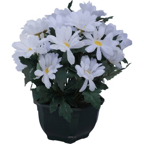 Composition fleurs artificielles cimetière vasque marguerites H27 cm D27 cm Blanc - couleur: Blanc neige (1/3)