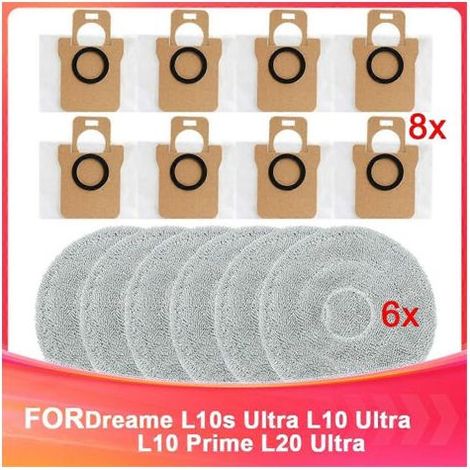 Sacs à poussière et lingettes pour balais à franges Dreame L10S Ultra, L10 Ultra, L10 Prime et L20 Ultra, sacs pour aspirateur et balais à franges humides (1/5)