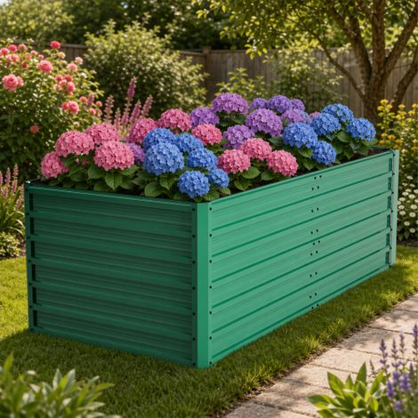 Hochbeet Metall 190x90x64 cm, großes Pflanzbeet aus Metall grün, mit offenem Boden, wetterfest und rostbeständig für Garten Terrasse Balkon