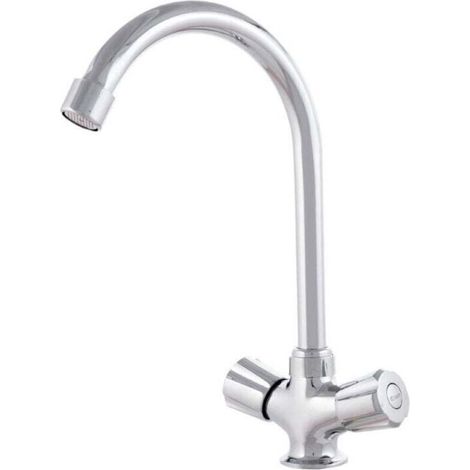 Robinet de lavabo en alliage de zinc, plaqué chrome, eau chaude-froide, tuyaux, bec haut, deux poignées [QLI-FA938] (1/5)