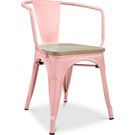 Sedia da pranzo con braccioli - Legno e acciaio - Stylix Pastel orange