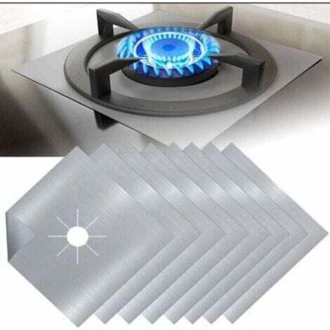 Protection de cuisinière à gaz en téflon argenté, 8 pièces, Protection de cuisinière à gaz, Protection de brûleur à gaz, Anti-corrosion, antiadhésive, cuisine,27x27cmx0.08mm (1/4)