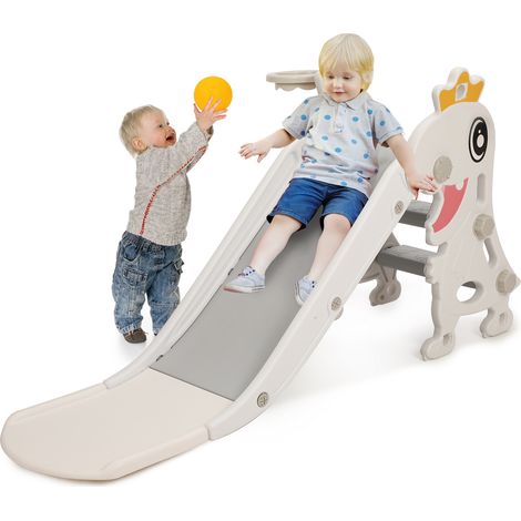 Toboggan Enfant 3-en-1 - Plastique Robuste, Design Compact - Pour Intérieur et Extérieur, Jeux Motricité - Plastique - Blanc et Gris (1/5)