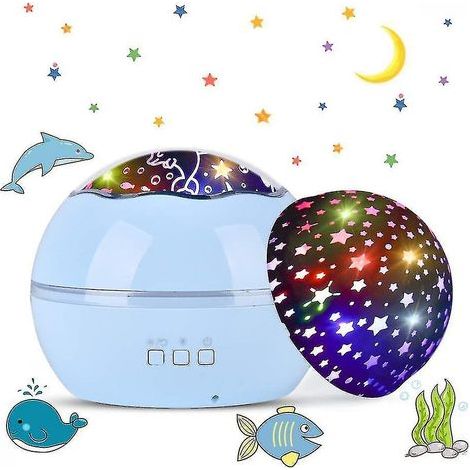 Lampe projecteur LED, veilleuse bébé ciel étoilé 2 en 1 océan pour enfants (bleu) (1/5)
