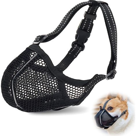 Dog Muzzle Comfortable Lightweight Soft Mesh Dog Muzzle Adjustable Dog Muzzle for Gasping, Drinking and Prevent Licking, Search and Bite, Black, L (1/5)