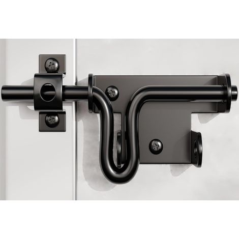 Verrou coulissant en acier inoxydable, noir avec trou pour cadenas, loquet caché, pour clôtures, portes de sécurité de jardin, longueur totale 16,8 cm (1/5)
