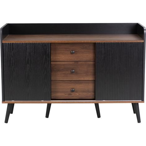 Aparador con 3 cajones y puertas correderas, negro efecto madera, 117,5 x 40 x 80 cm (1/5)