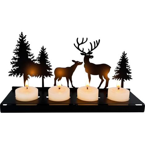 Bougeoir Noir Métal pour 4cm Bougies, Chandelier de Noël, Bougie Decorative, Centre de Table , Decoration Salon Moderne, Couronne de L'avent Oblongue, Interieur Deco Maison Cadeaux (1/5)