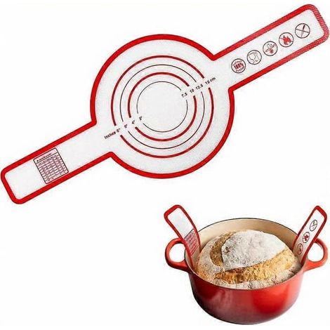 Silicone Baking Mat for Dutch Oven, Silicone Bread Lifter with Long Handles, Reusable Baking Accessories for Sourdough Bread Red (1/5)
