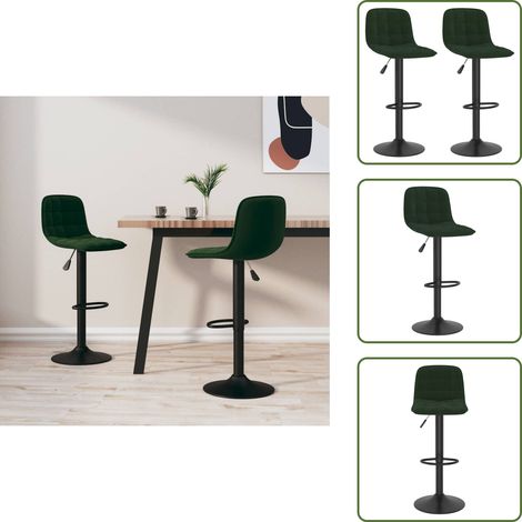 Chaise de bar ajustable - vidaXL Tabourets de bar lot de 2 vert foncé velours - Chaise de bar pivotante (1/5)