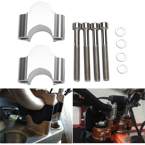 Rehausseur de guidon en aluminium de 28 mm, fixation par collier, adaptateur de hauteur de 28 mm pour moto et quad (argent) (1/5)
