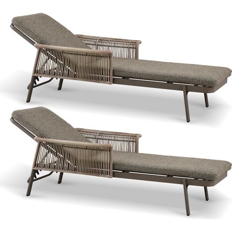 Lot de 2 chaises longues en aluminium et tissu, MADRAGUE
