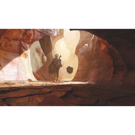 Papier peint panoramique auto-adhésif Mandalorian Din Jarin et Grogu bebe yoda dans la grotte (1/5)
