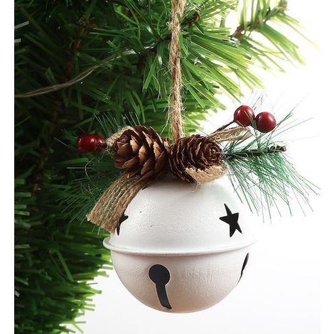 Cloche de Noël décorative, en fer, blanche. (1/5)