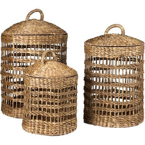 Set 3 ceste portaoggetti a cilindro in banano a trama intrecciata Mila