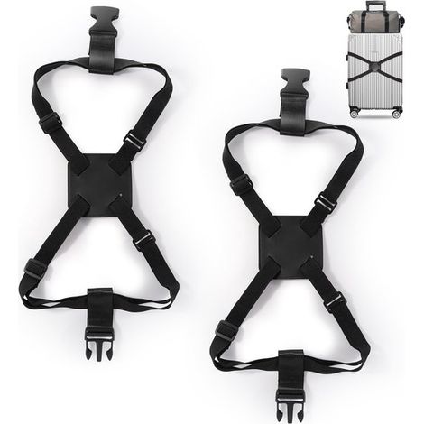 Juego de 2 correas elásticas ajustables para equipaje, correa para maleta, equipaje de mano, viajes, embalaje y mochilas - Negro (1/5)