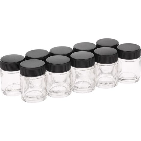 10 flacons en verre et PP pour aérographe 22 ml avec couvercle en plastique, récipients 3/4 oz pour pistolet de peinture (1/4)