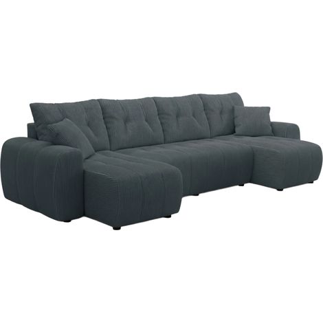 ALYA XL - Canapé panoramique convertible avec coffre en velours côtelé gris foncé