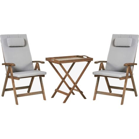 Bistro Set AMANTEA PREMIUM Akazienholz Hellgrau