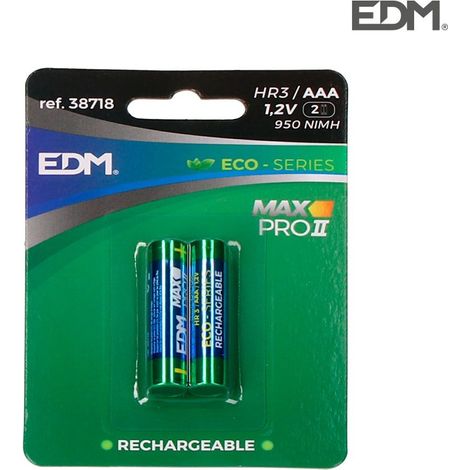Wiederaufladbare AAA-EDM-Batterie der Eco-Serie – LR03 950 mA Blister 2 Einheiten ø10,5 x 44,5 mm