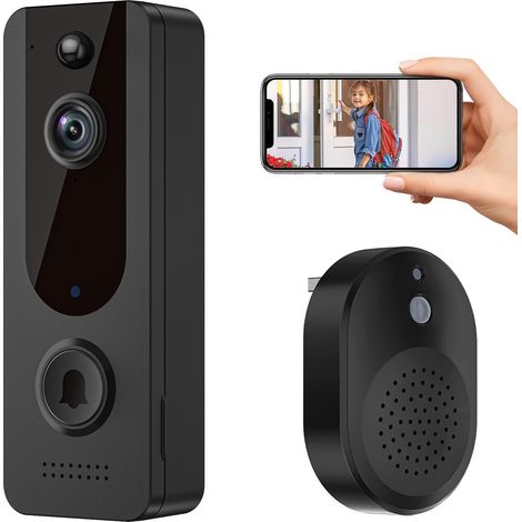 Sonnette caméra sans fil, sonnette vidéo WiFi, pour surveillance intérieure/extérieure, carillon inclus, détection humaine intelligente, audio bidirectionnel, vision nocturne (1/5)