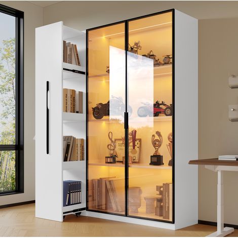 Vitrina con LED y puerta de cristal ámbar 110,5x35x160 cm con lateral extraíble OKWISH (1/5)