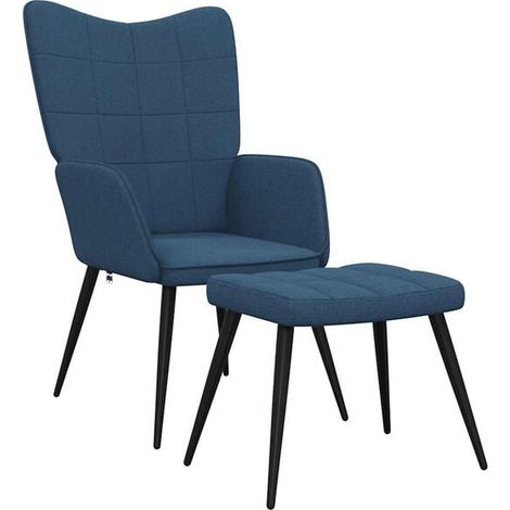 Fauteuil lounge avec repose-pieds, tissu bleu (1/5)