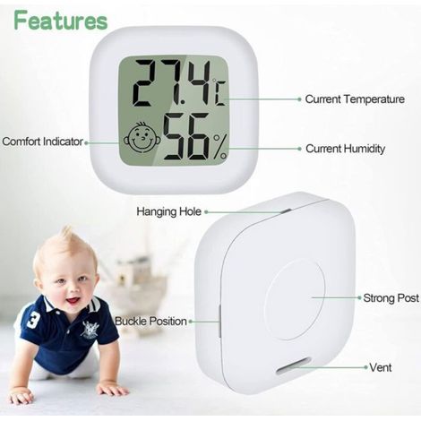 Thermomètre Hygromètre - LCD Numérique Intérieur - Précision Haute -50 ℃ à 70 ℃ / 10 % à 99 % HR - Portable - 4,4 x 4,4 x 1,3 cm - Lot de 3 (1/5)