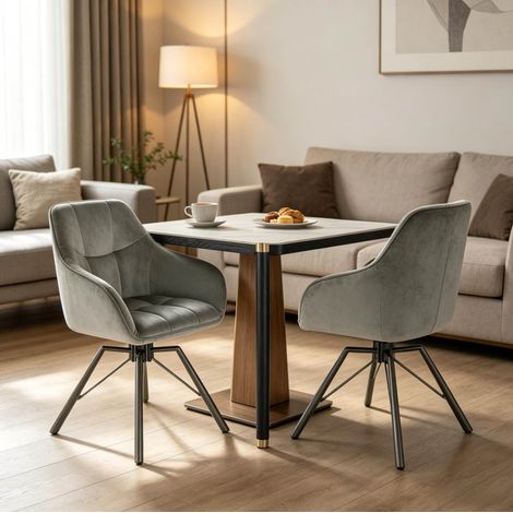 Drehbarer Esszimmerstuhl Samt 2er Set Dunkelgrau OKMYHOME (1/5)
