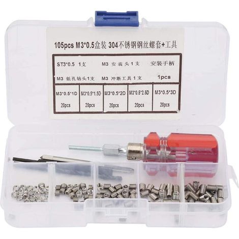 Kit d'insertion de réparation de filetage 105 pièces Insert de réparation de filetage avec Kit d'insertion de réparation de filetage métrique boîte transparente pour (M40.7) (1/5)