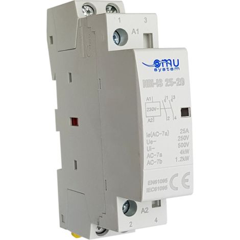 Contattore modulare per installazione 25A 230V 2NO 2Z silenzioso per guida DIN TH35 (1/2)